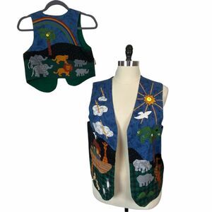 Noah's Ark Biblical Open Vest Set Vintage 90s Handmade Mommy or Daddy & Me Retro